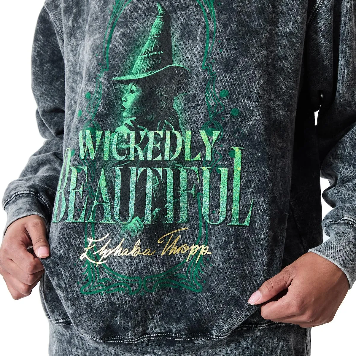 Bioworld Wicked Elphaba Wickedly Beautiful Women's Mineral Wash Crew Neck Long Sleeve Sweatshirt