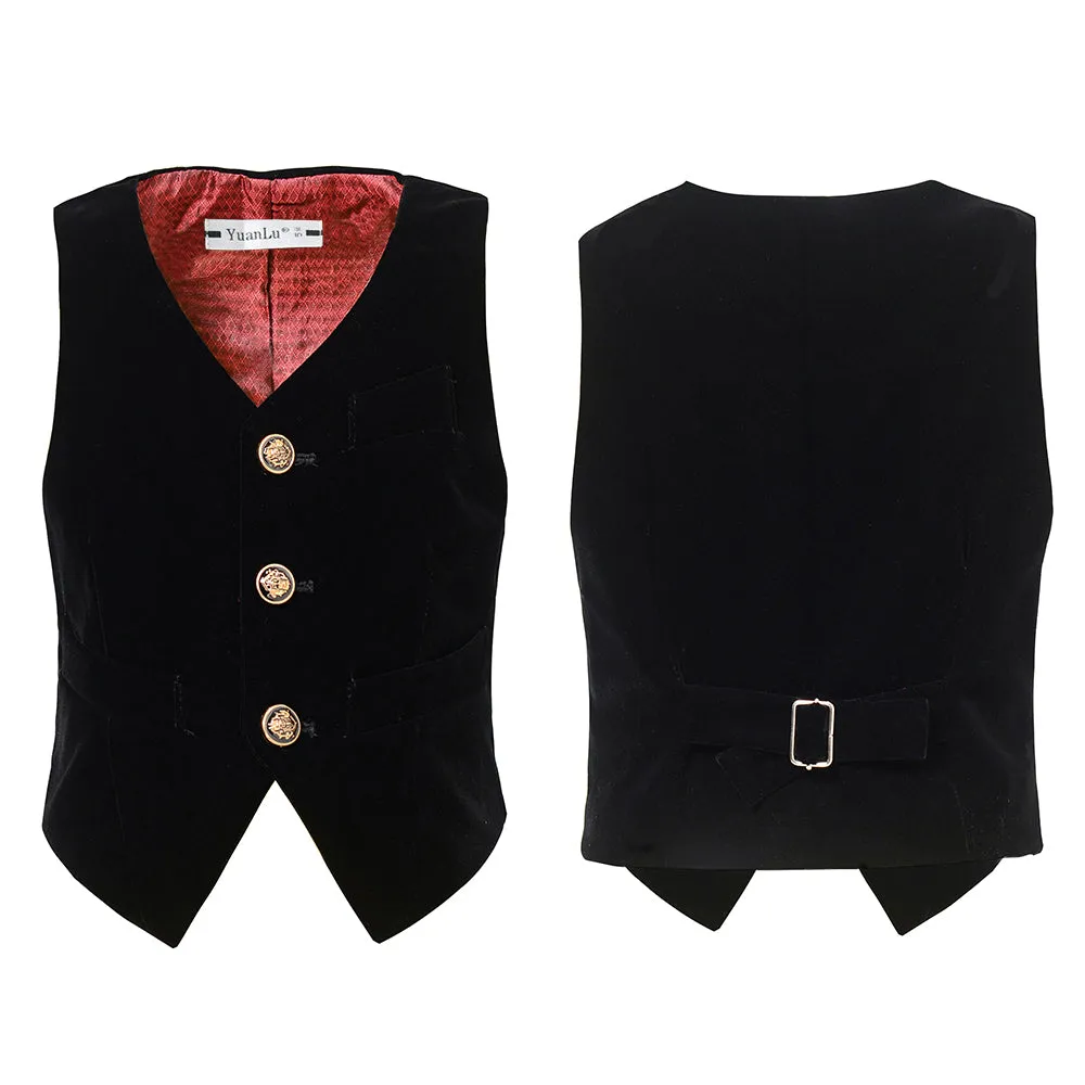 Black Velvet 2 Piece Kids Boys' Vest and Pants Dress Suits Set