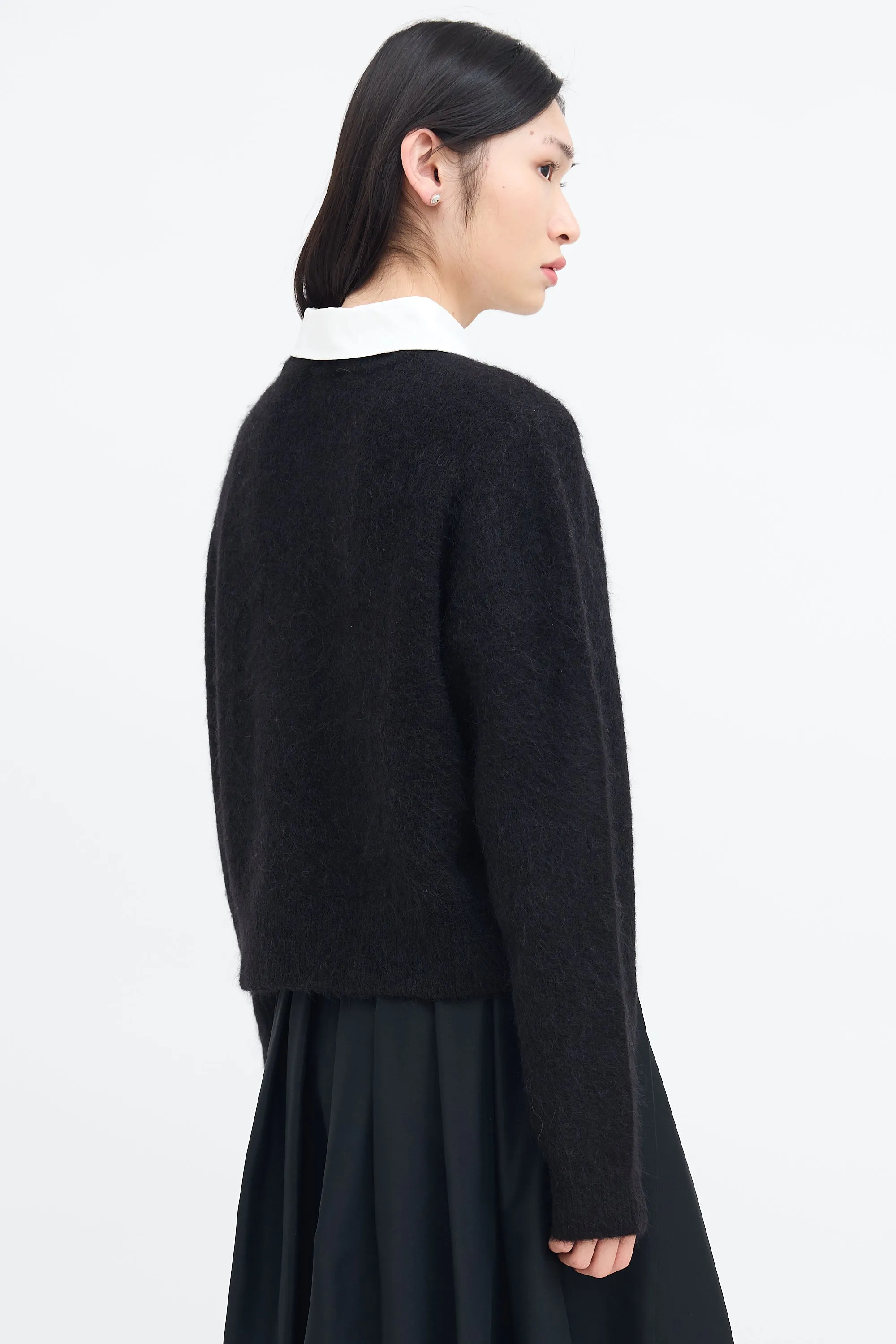 Black Wool Knit Collared Sweater