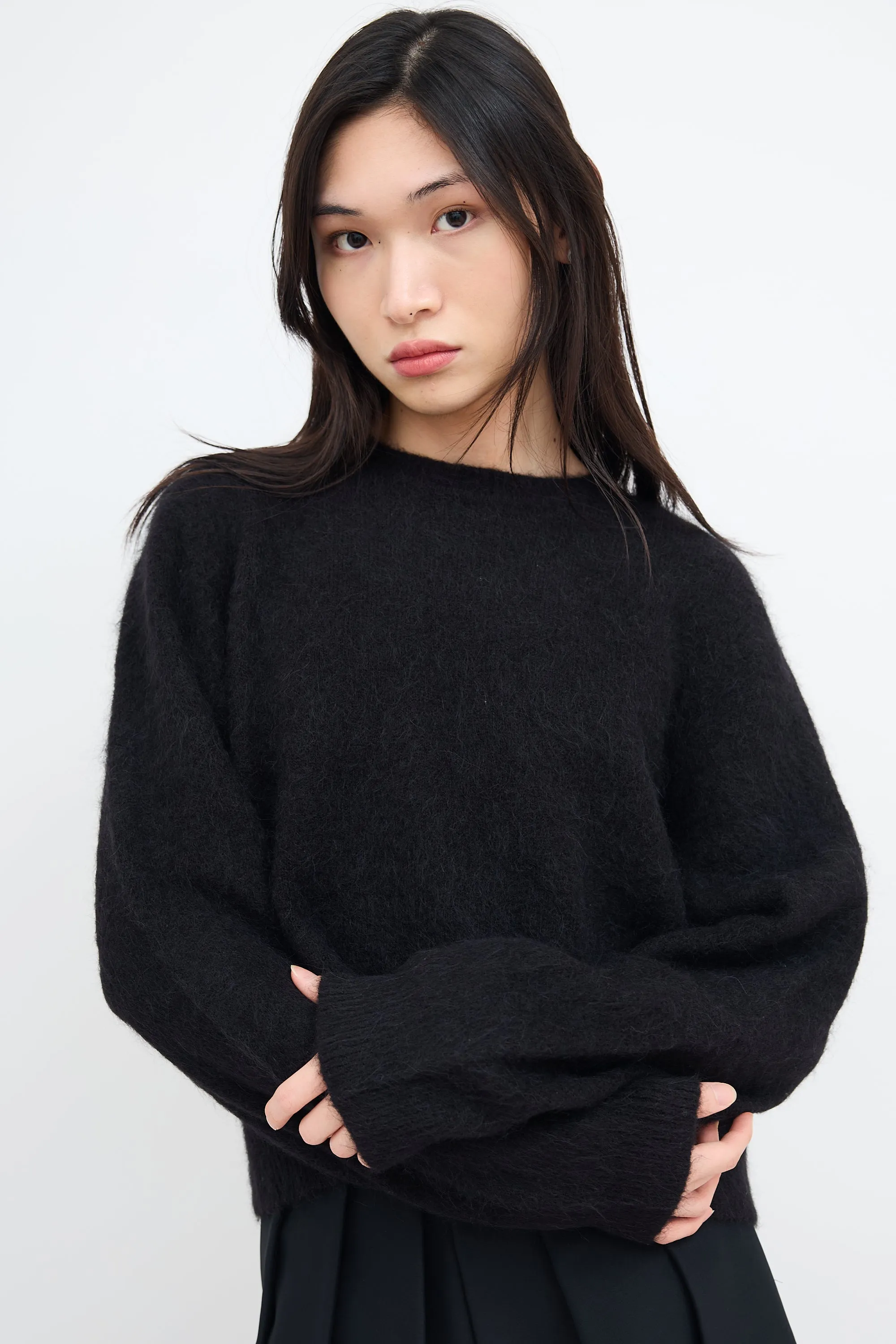 Black Wool Knit Collared Sweater