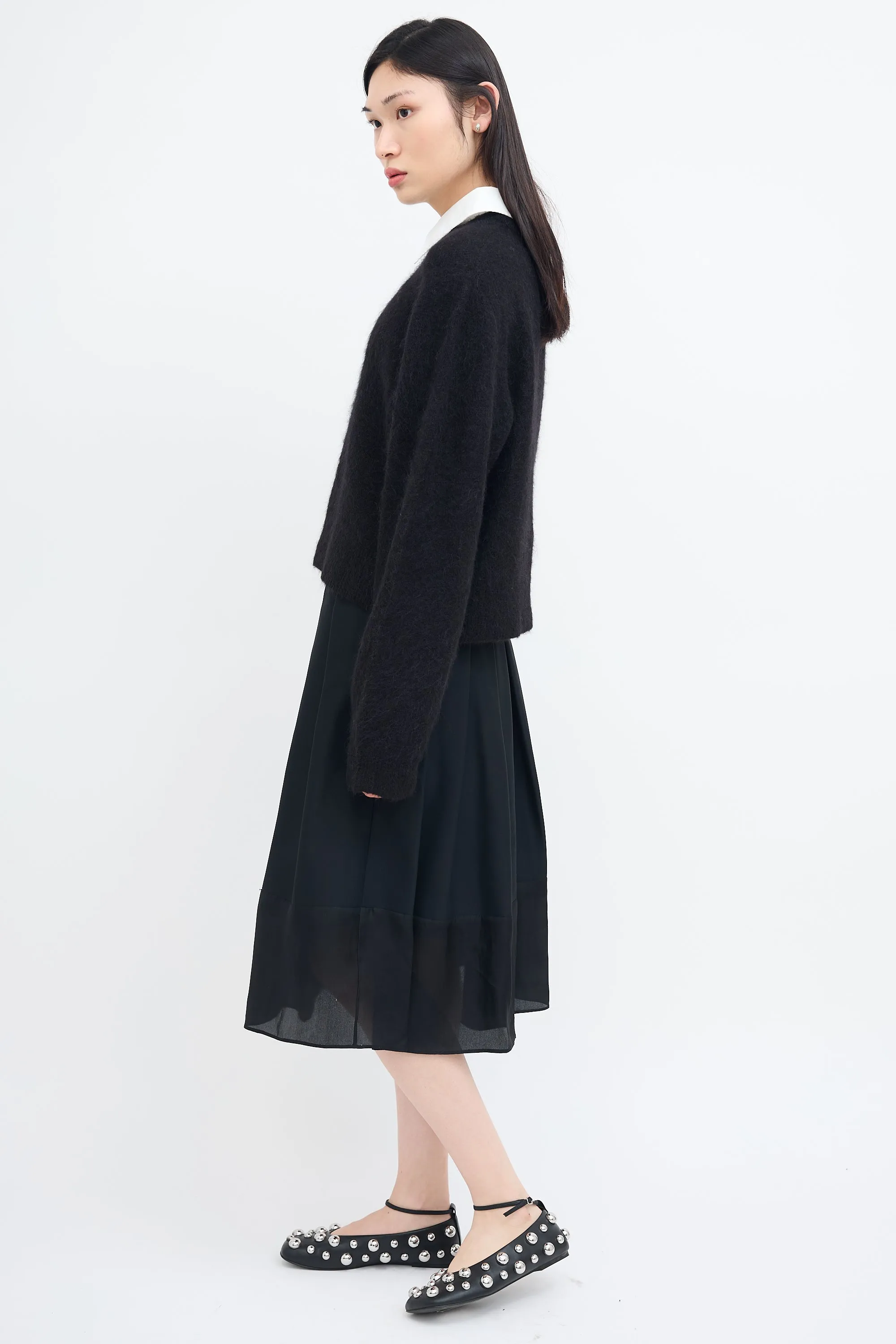 Black Wool Knit Collared Sweater