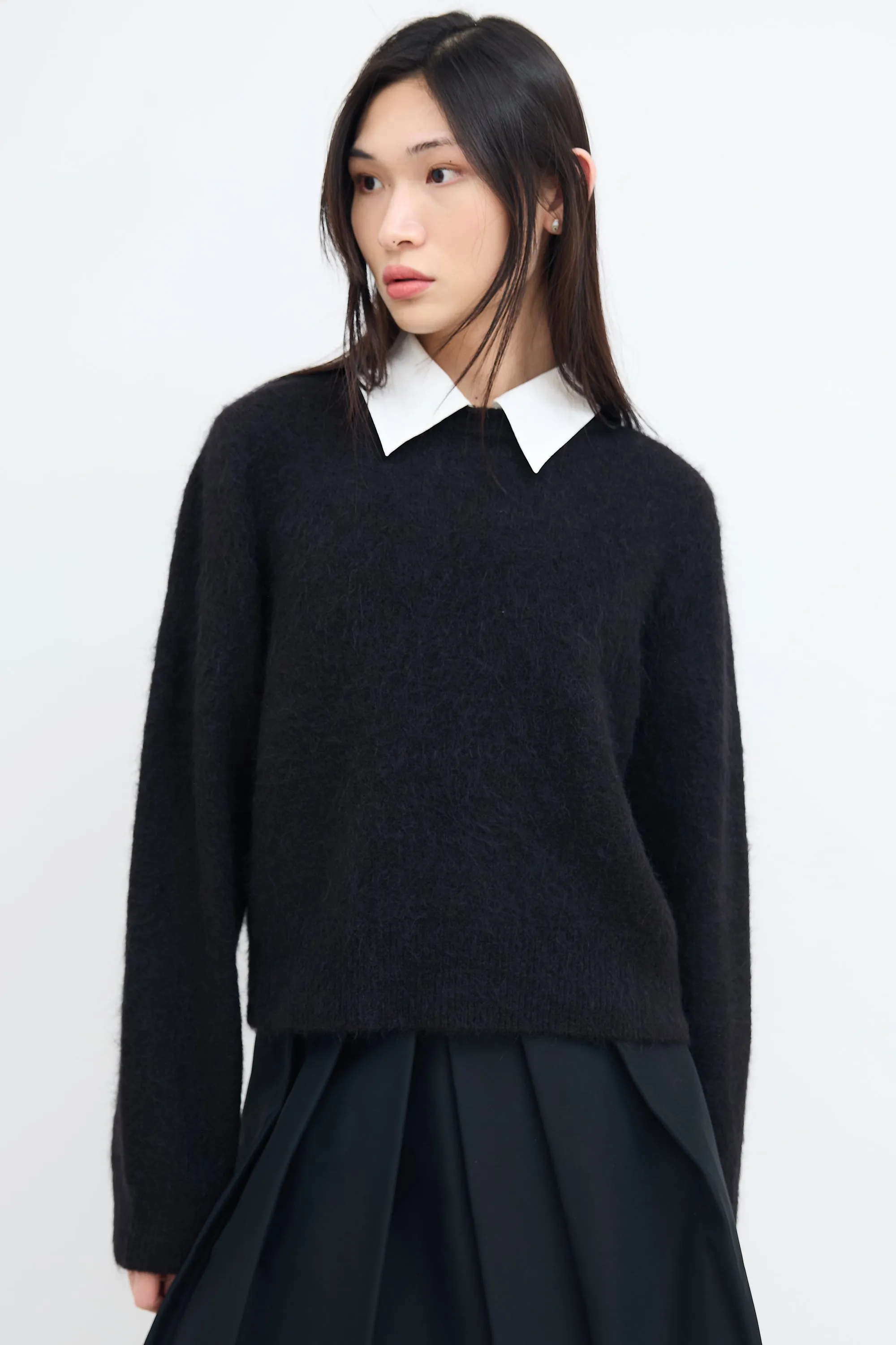 Black Wool Knit Collared Sweater
