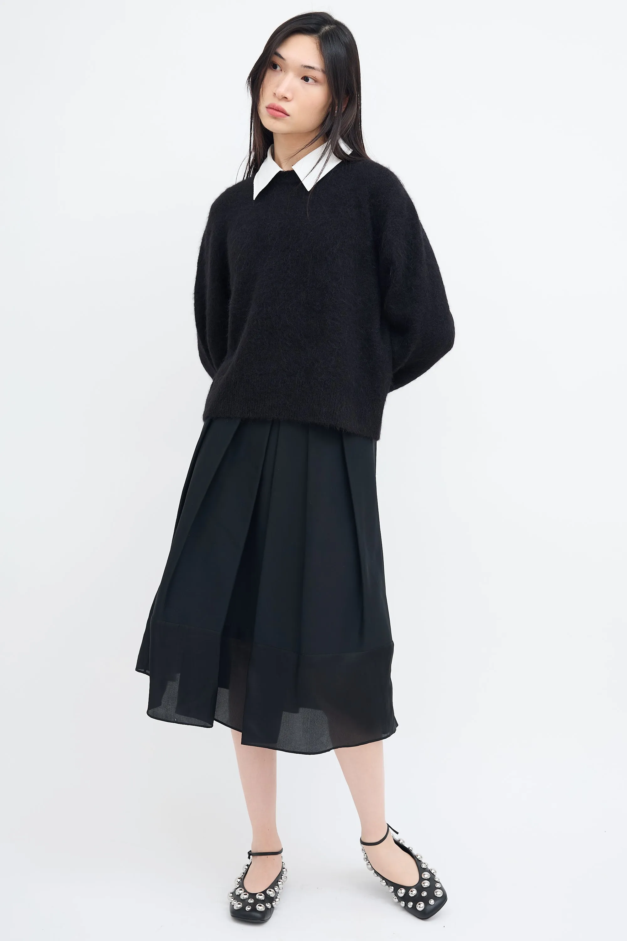 Black Wool Knit Collared Sweater