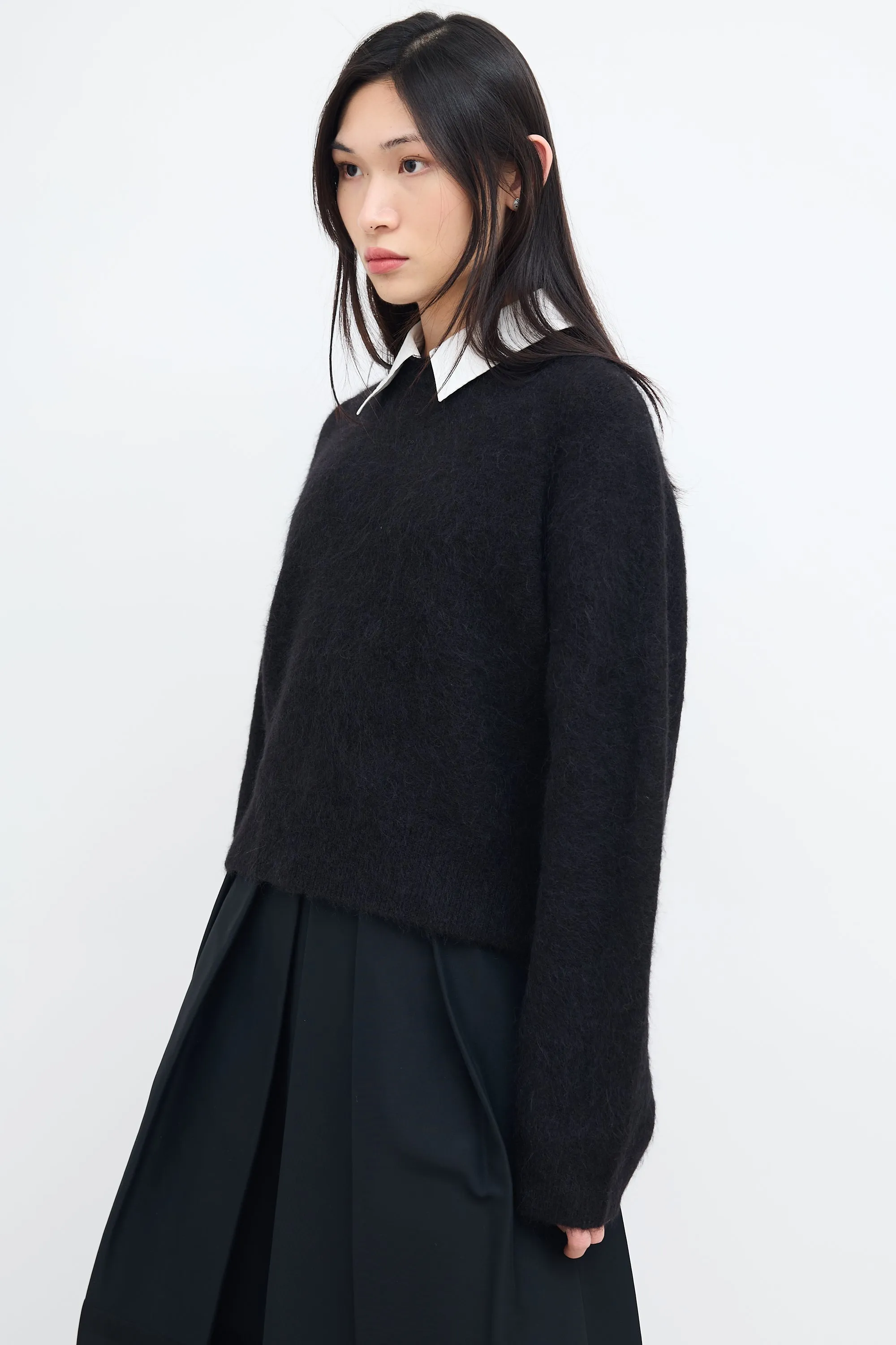 Black Wool Knit Collared Sweater