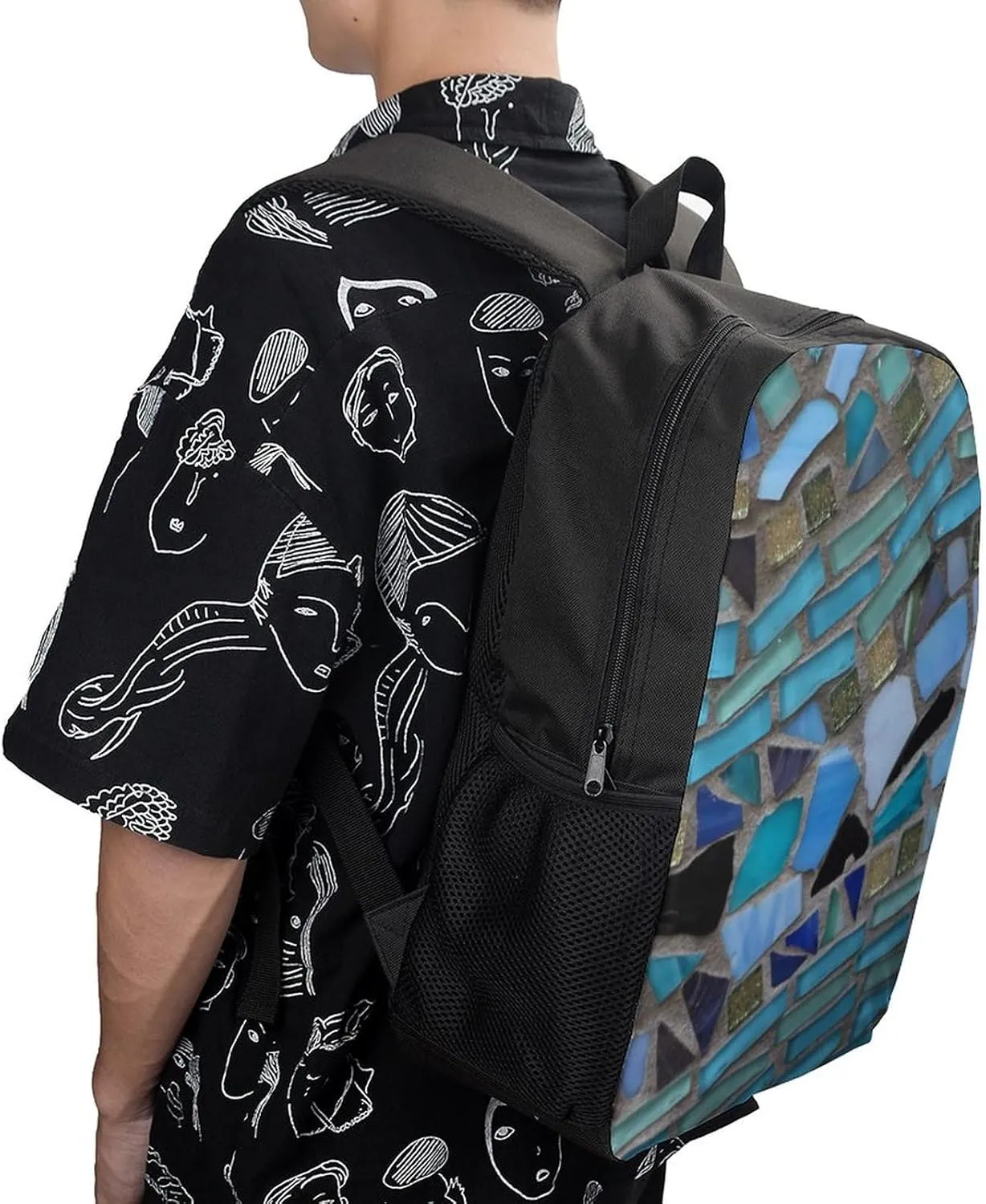 Blue Sea Glass Mosaic Light Backpack Lightweight Waterproof Laptop Backpack Unisex
