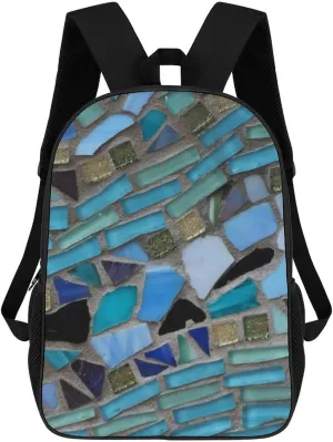 Blue Sea Glass Mosaic Light Backpack Lightweight Waterproof Laptop Backpack Unisex