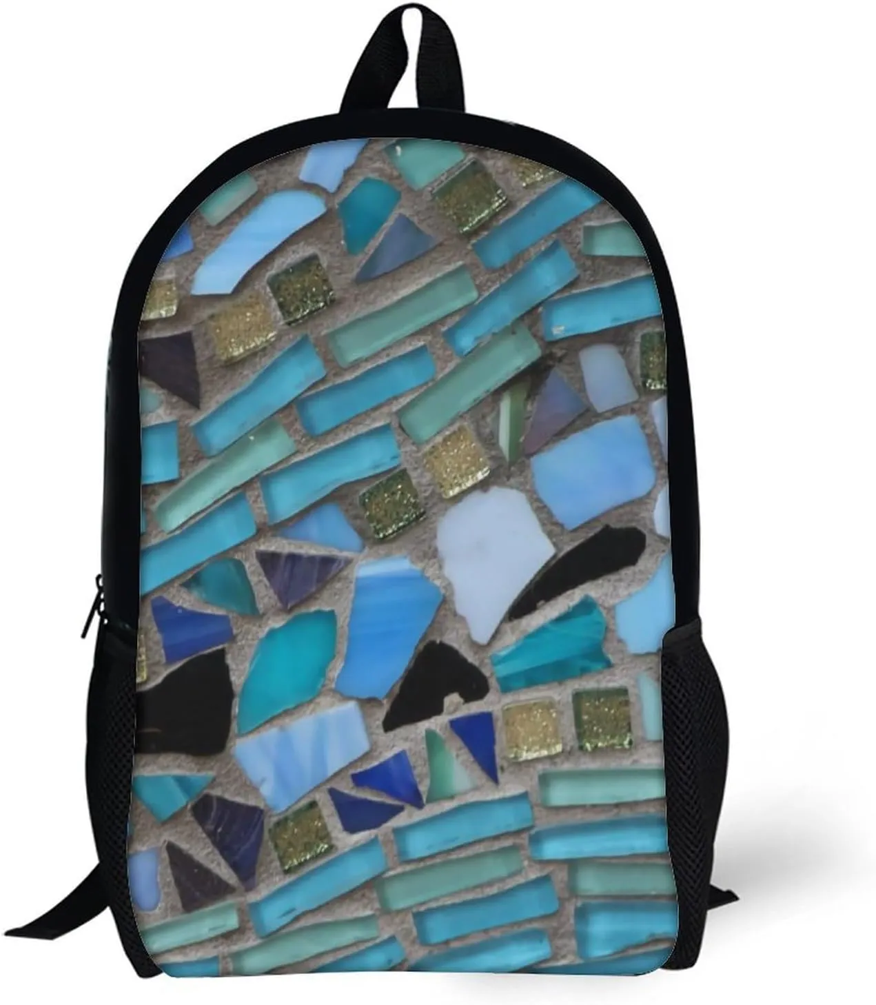 Blue Sea Glass Mosaic Light Backpack Lightweight Waterproof Laptop Backpack Unisex