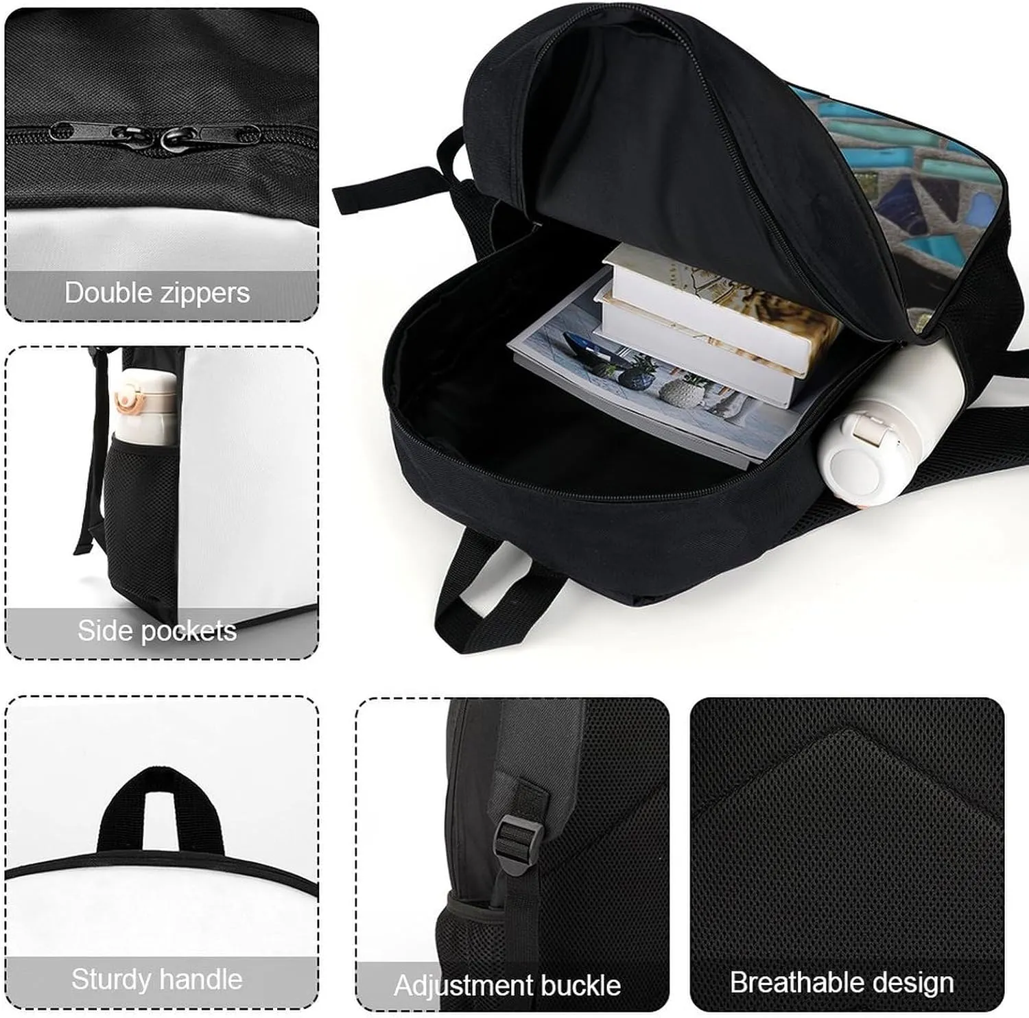 Blue Sea Glass Mosaic Light Backpack Lightweight Waterproof Laptop Backpack Unisex