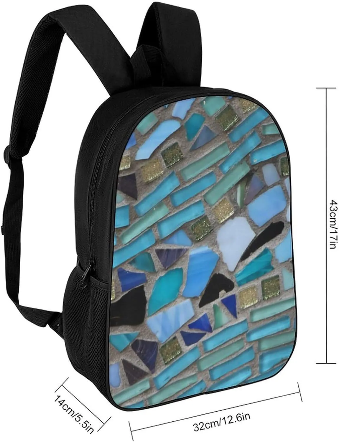 Blue Sea Glass Mosaic Light Backpack Lightweight Waterproof Laptop Backpack Unisex