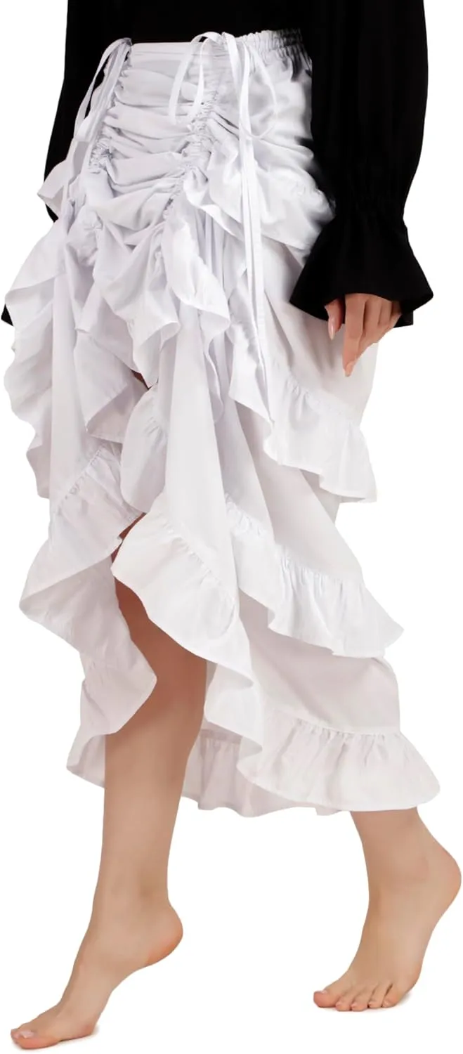 BoheeWohee Women's Maxi Asymmetrical High-Low Bustle Gothic Victorian Steampunk Skirt
