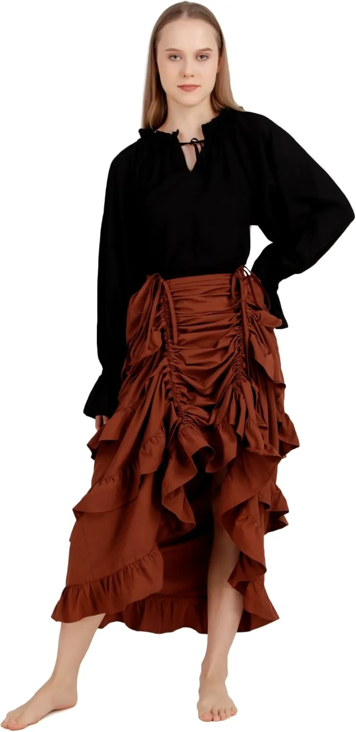 BoheeWohee Women's Maxi Asymmetrical High-Low Bustle Gothic Victorian Steampunk Skirt