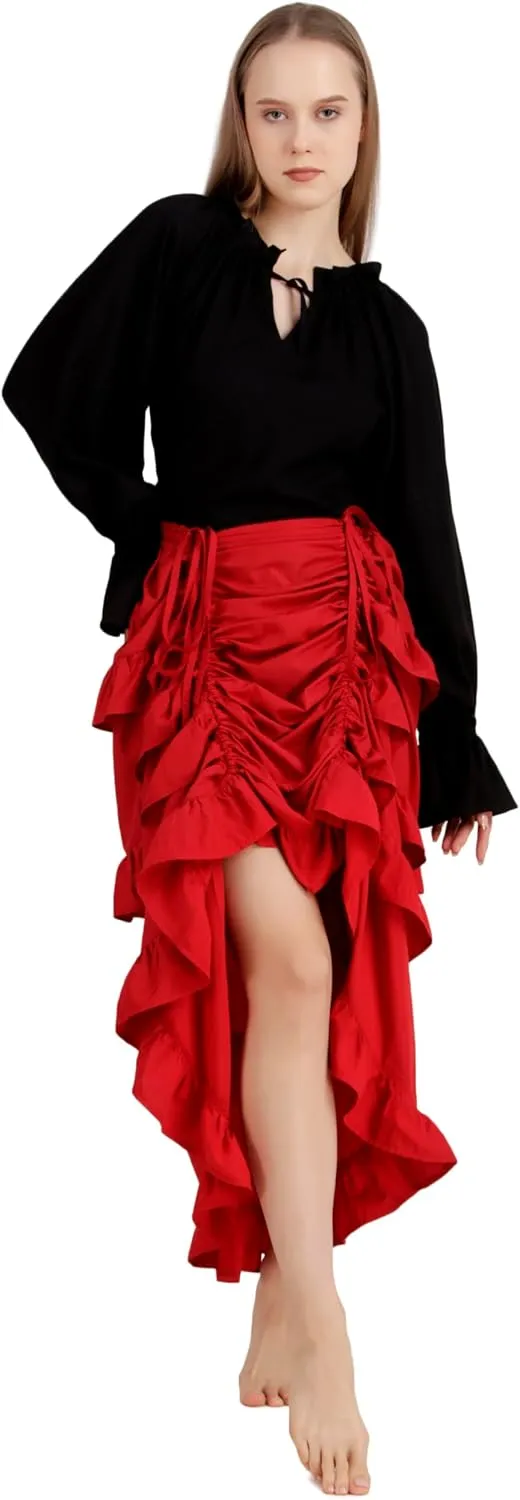 BoheeWohee Women's Maxi Asymmetrical High-Low Bustle Gothic Victorian Steampunk Skirt