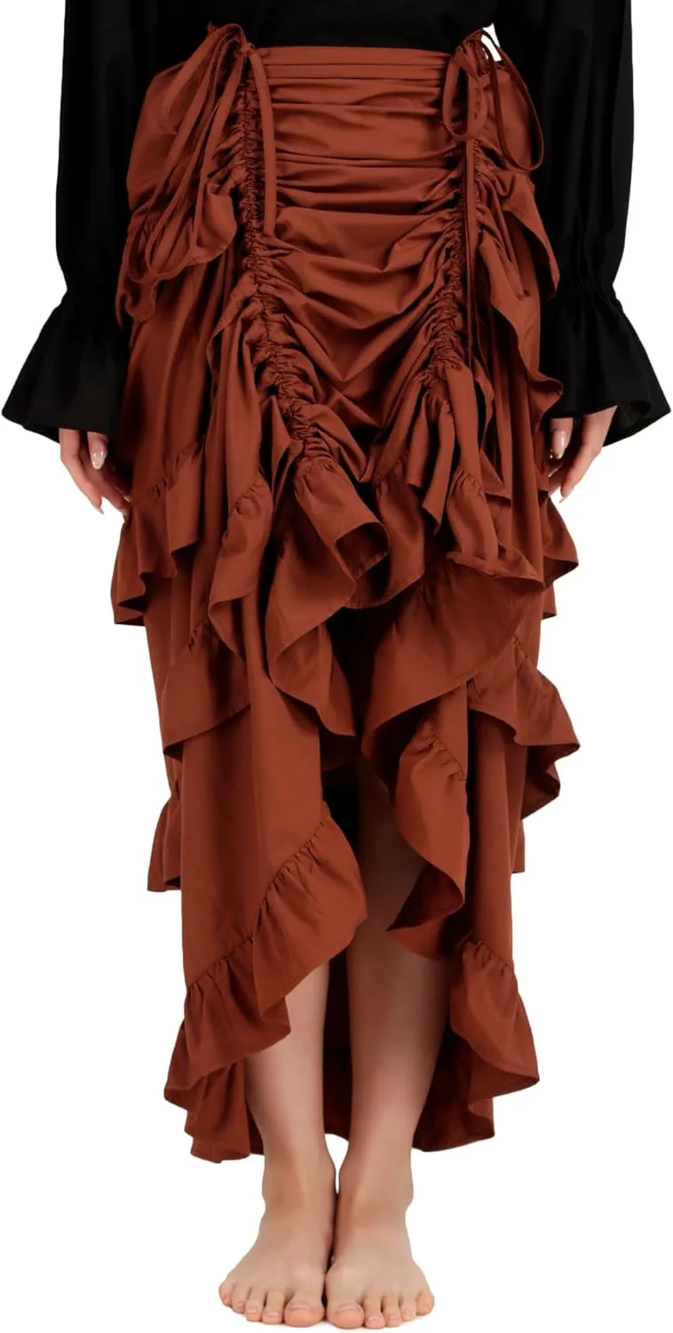 BoheeWohee Women's Maxi Asymmetrical High-Low Bustle Gothic Victorian Steampunk Skirt