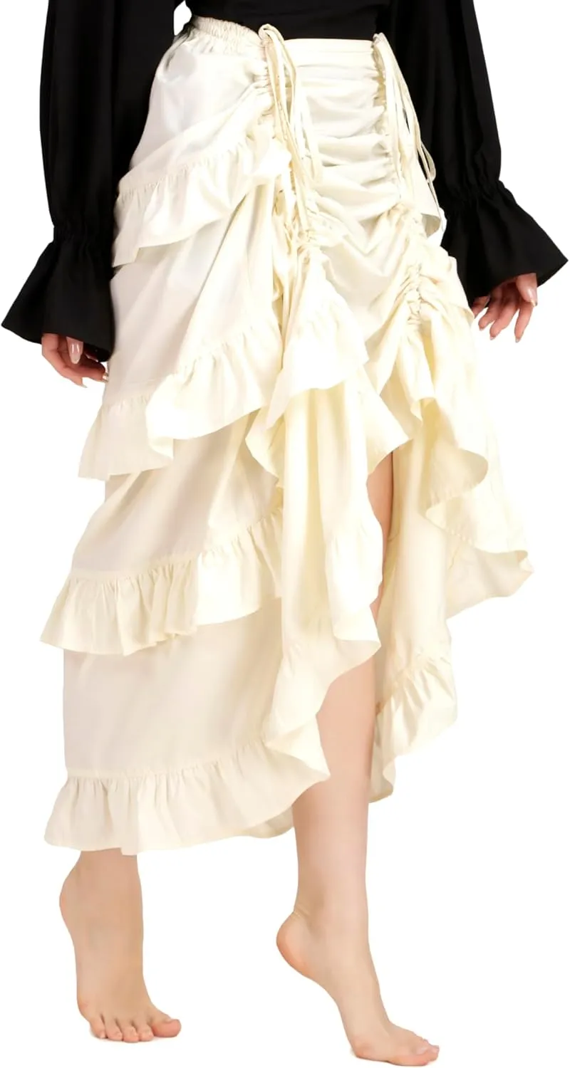BoheeWohee Women's Maxi Asymmetrical High-Low Bustle Gothic Victorian Steampunk Skirt