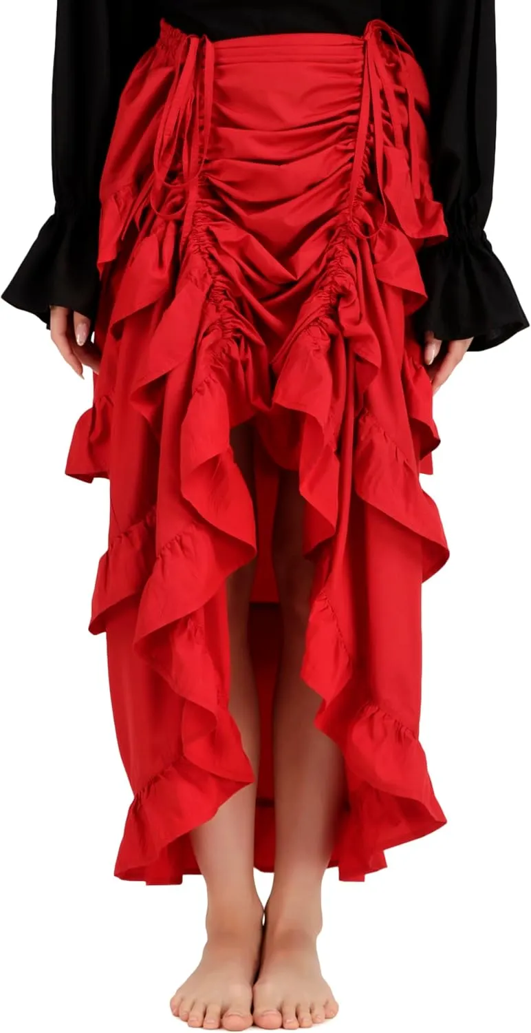 BoheeWohee Women's Maxi Asymmetrical High-Low Bustle Gothic Victorian Steampunk Skirt