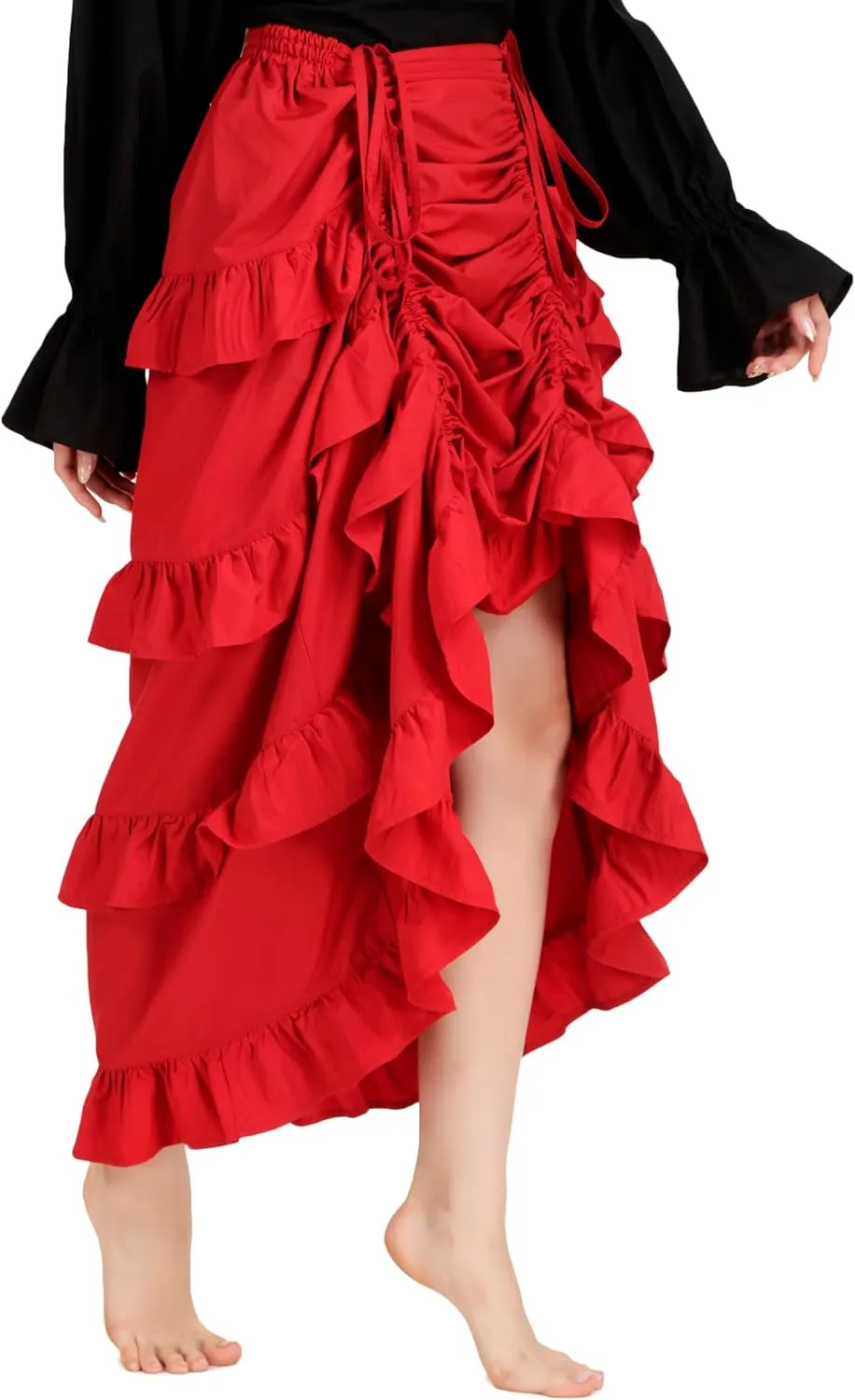 BoheeWohee Women's Maxi Asymmetrical High-Low Bustle Gothic Victorian Steampunk Skirt