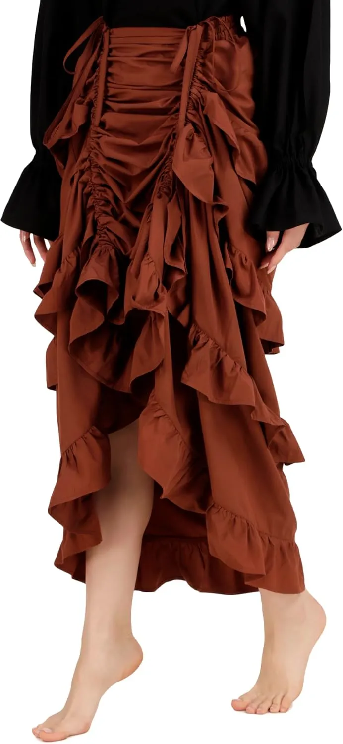 BoheeWohee Women's Maxi Asymmetrical High-Low Bustle Gothic Victorian Steampunk Skirt