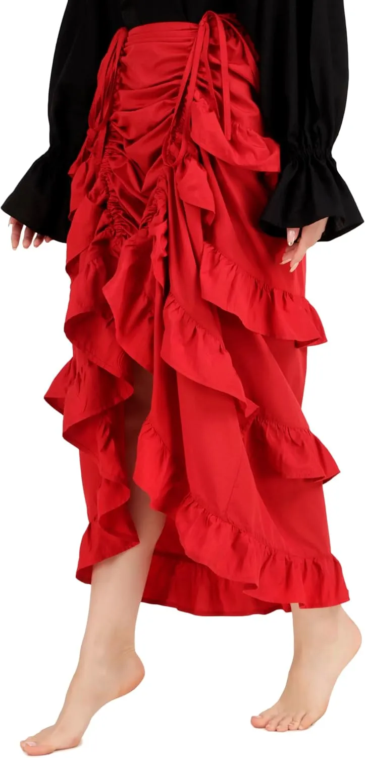 BoheeWohee Women's Maxi Asymmetrical High-Low Bustle Gothic Victorian Steampunk Skirt