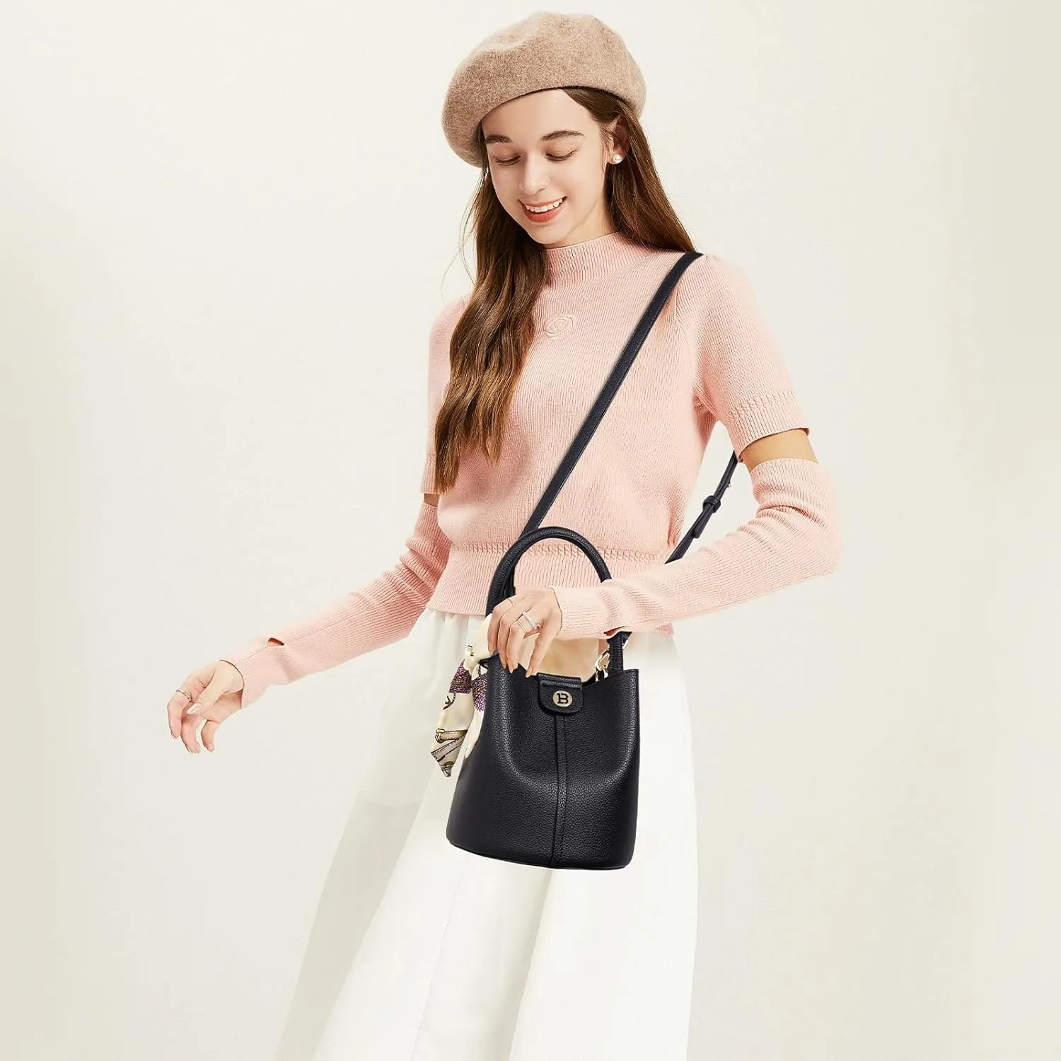 BOSTANTEN Small Crossbody Bags for Women Vegan Leather Mini Bucket Handbag Removable Shoulder Strap