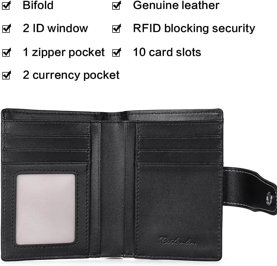 BOSTANTEN Women Leather Wallet RFID Blocking Small Bifold Zipper Pocket Wallet Card Case Purse with ID Window
