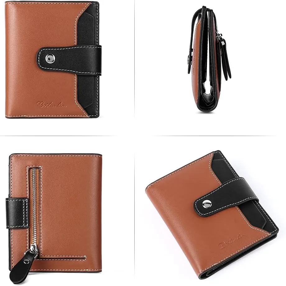 BOSTANTEN Women Leather Wallet RFID Blocking Small Bifold Zipper Pocket Wallet Card Case Purse with ID Window
