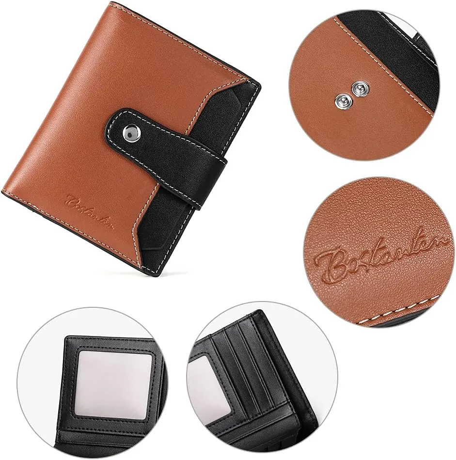 BOSTANTEN Women Leather Wallet RFID Blocking Small Bifold Zipper Pocket Wallet Card Case Purse with ID Window