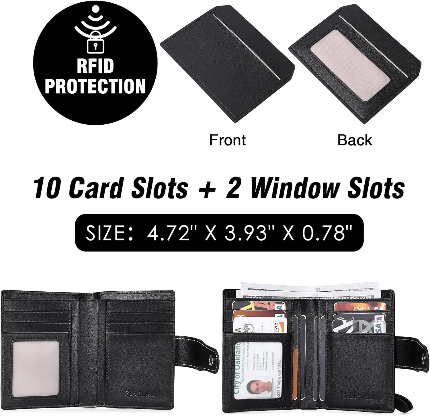 BOSTANTEN Women Leather Wallet RFID Blocking Small Bifold Zipper Pocket Wallet Card Case Purse with ID Window