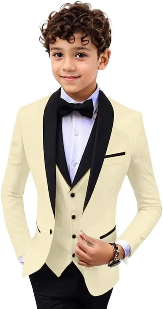 Boys 3 Pieces Suit Slim Fit Tuxedo Suit Shawl Lapel One Button Blazer Vest Pants Suit Set Formal Suits for Boy
