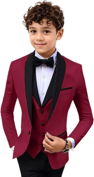 Boys 3 Pieces Suit Slim Fit Tuxedo Suit Shawl Lapel One Button Blazer Vest Pants Suit Set Formal Suits for Boy