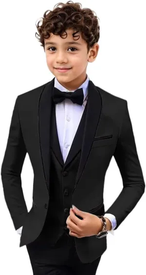 Boys 3 Pieces Suit Slim Fit Tuxedo Suit Shawl Lapel One Button Blazer Vest Pants Suit Set Formal Suits for Boy