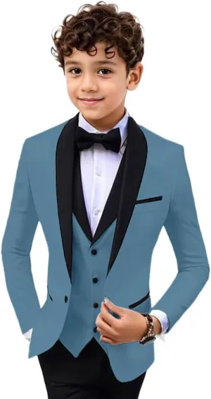 Boys 3 Pieces Suit Slim Fit Tuxedo Suit Shawl Lapel One Button Blazer Vest Pants Suit Set Formal Suits for Boy