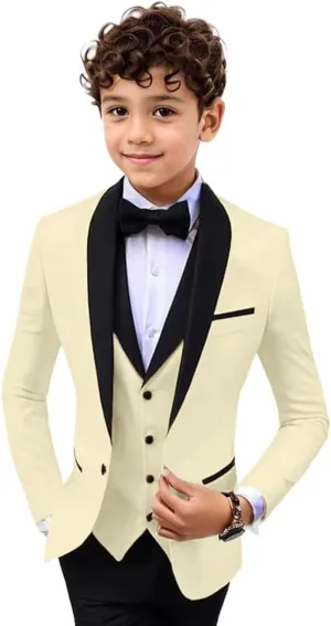 Boys 3 Pieces Suit Slim Fit Tuxedo Suit Shawl Lapel One Button Blazer Vest Pants Suit Set Formal Suits for Boy