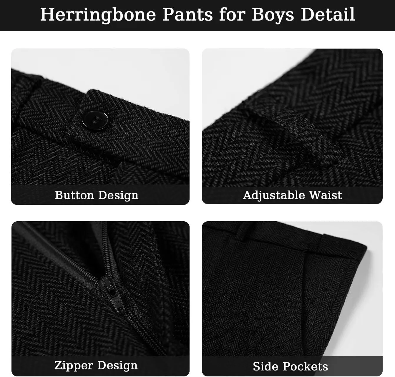 Boy's Suit Herringbone Tweed Blazer Slim Fit Kids Winter 1920s Retro Vintage Formal Wedding Prom Tuxedo Jacket Vest Pants Tie
