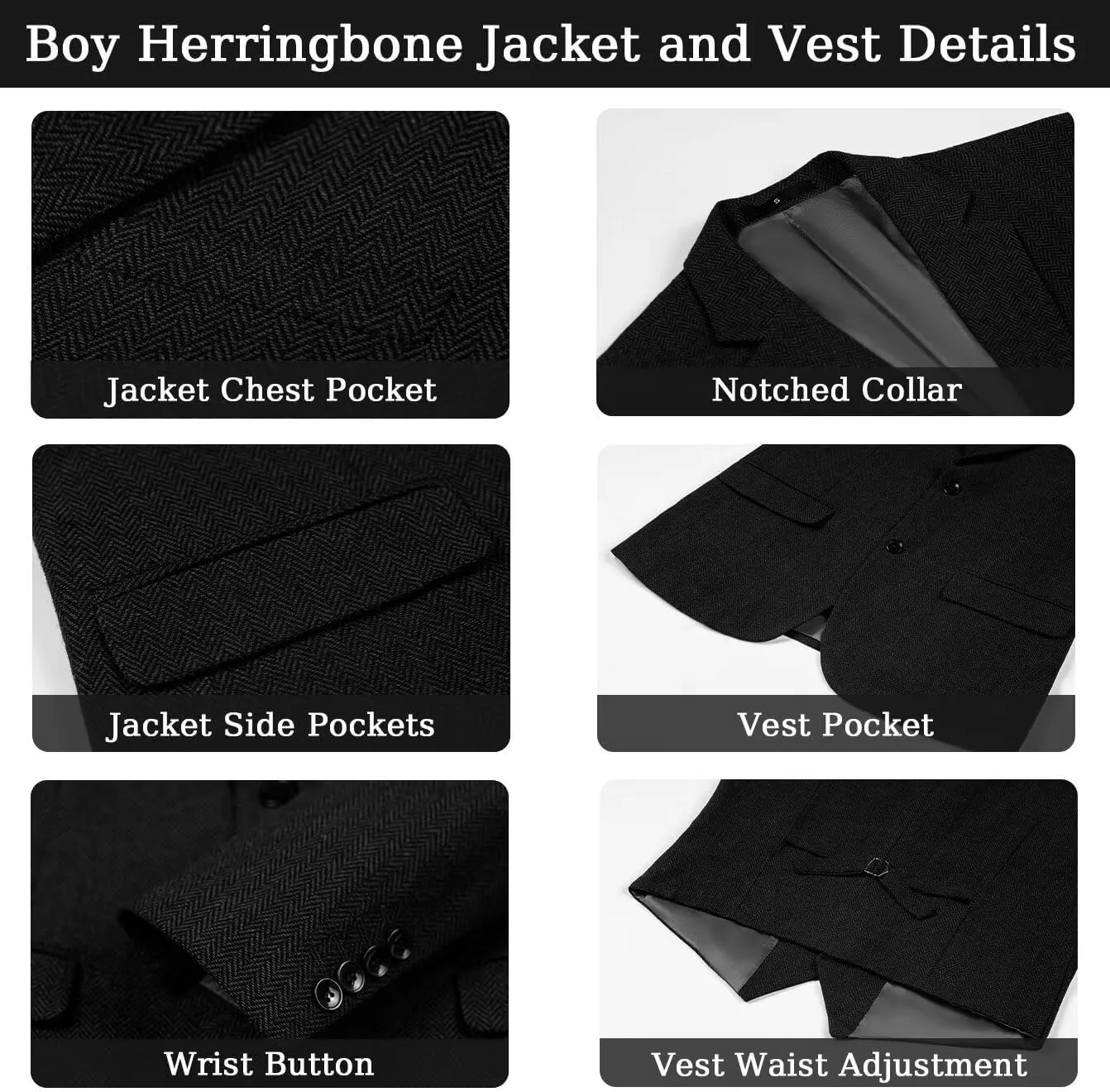 Boy's Suit Herringbone Tweed Blazer Slim Fit Kids Winter 1920s Retro Vintage Formal Wedding Prom Tuxedo Jacket Vest Pants Tie