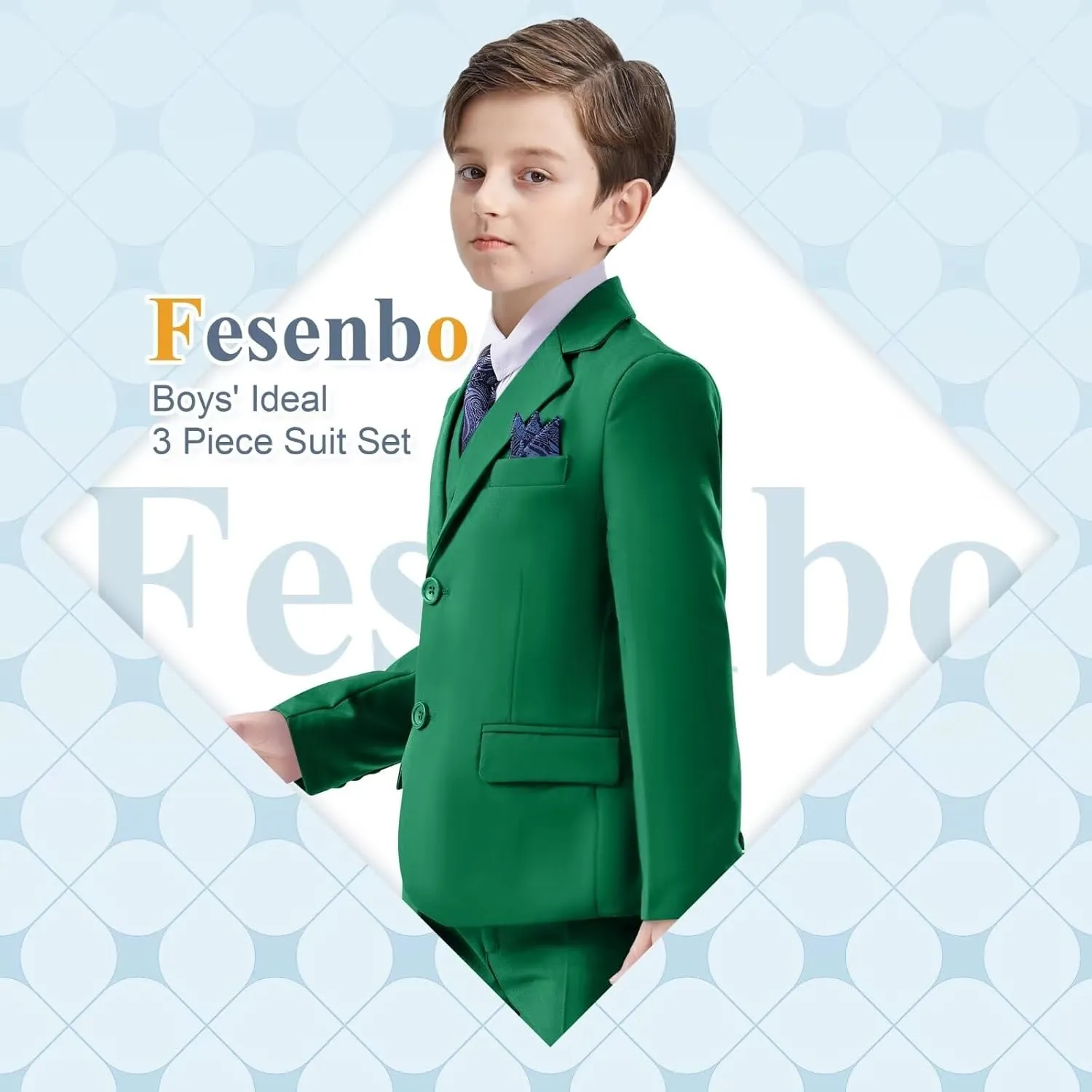 Boy's Suit Slim Fit Formal 3 Pieces Suit Set, Dress Suit Blazer Vest Pants, Kids Wedding Ring Bearer Outfit Size 2T-20