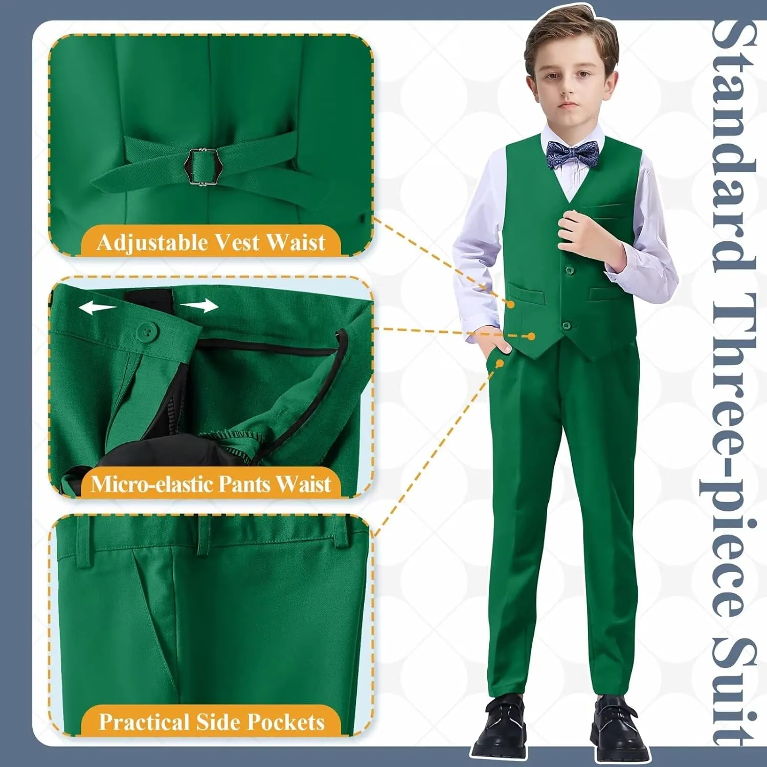 Boy's Suit Slim Fit Formal 3 Pieces Suit Set, Dress Suit Blazer Vest Pants, Kids Wedding Ring Bearer Outfit Size 2T-20