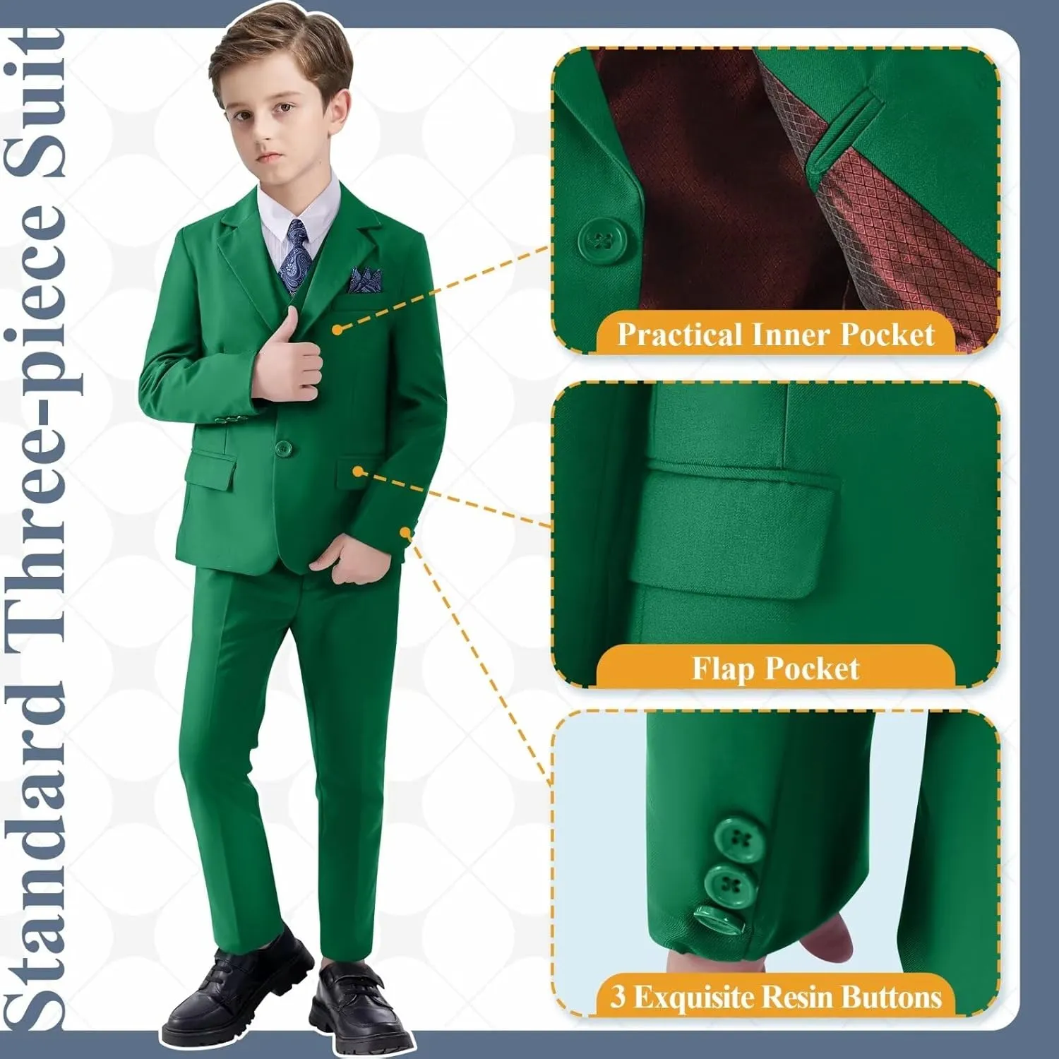 Boy's Suit Slim Fit Formal 3 Pieces Suit Set, Dress Suit Blazer Vest Pants, Kids Wedding Ring Bearer Outfit Size 2T-20