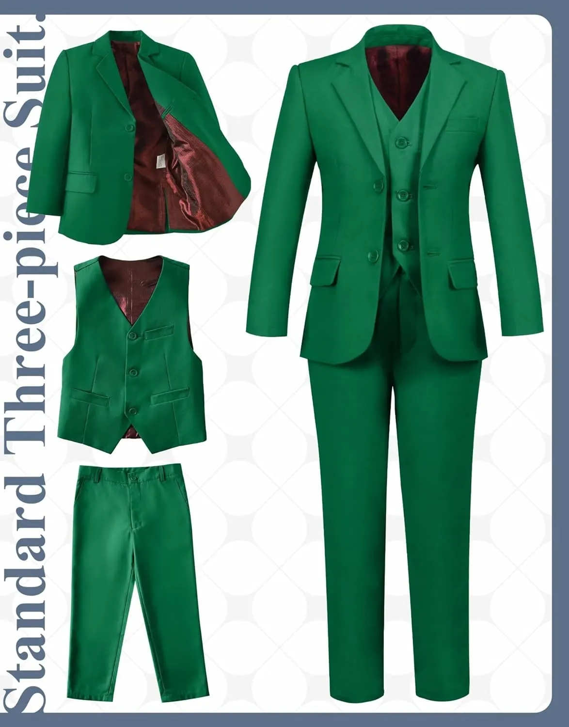 Boy's Suit Slim Fit Formal 3 Pieces Suit Set, Dress Suit Blazer Vest Pants, Kids Wedding Ring Bearer Outfit Size 2T-20