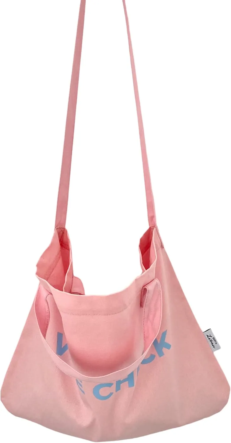 Bright Color Reusable Cotton Tote, Casual Shoulder Work daily bag, Grocery Bag with Inside Pocket, Vibe Check