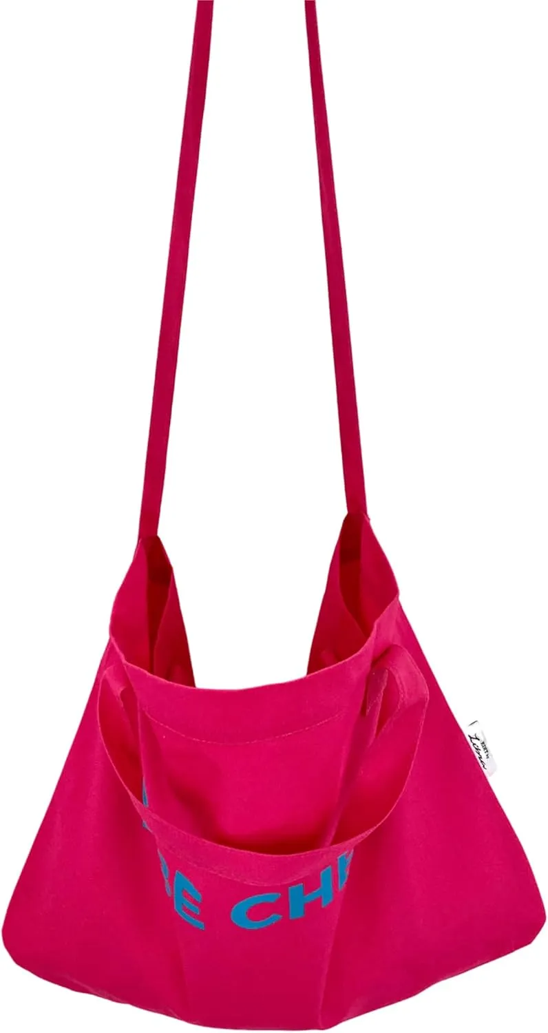 Bright Color Reusable Cotton Tote, Casual Shoulder Work daily bag, Grocery Bag with Inside Pocket, Vibe Check