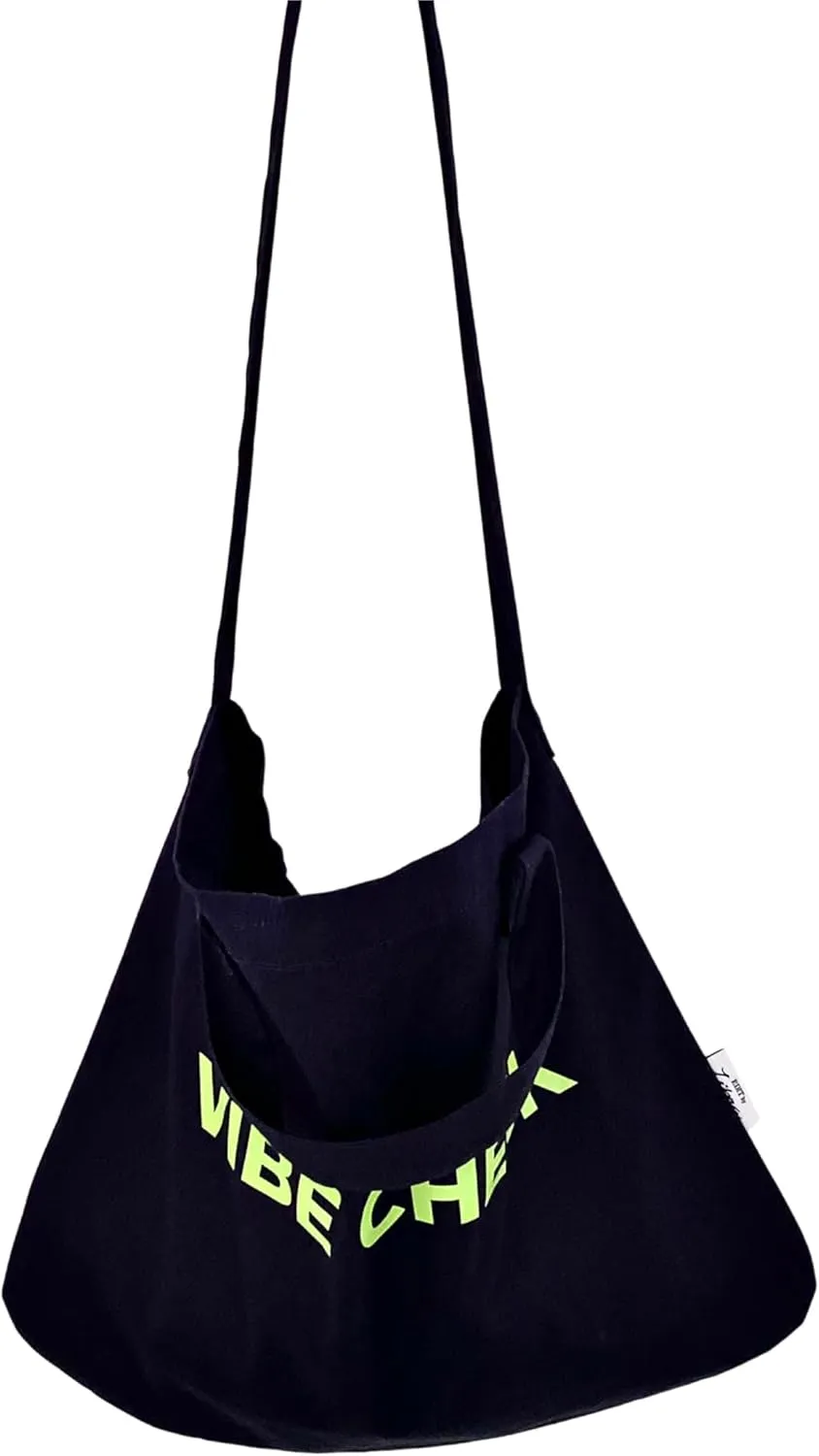 Bright Color Reusable Cotton Tote, Casual Shoulder Work daily bag, Grocery Bag with Inside Pocket, Vibe Check