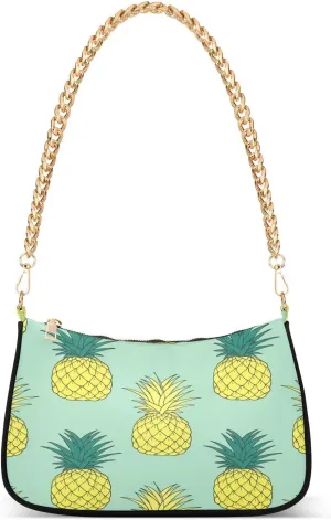 Bright Pineapple Print Light Green Ladies Shoulder Bag, Casual Handbags for Women