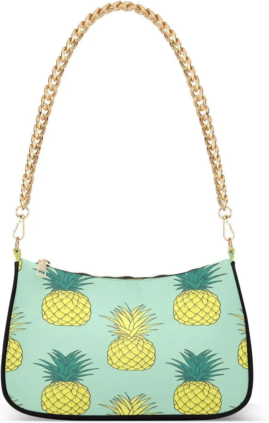 Bright Pineapple Print Light Green Ladies Shoulder Bag, Casual Handbags for Women