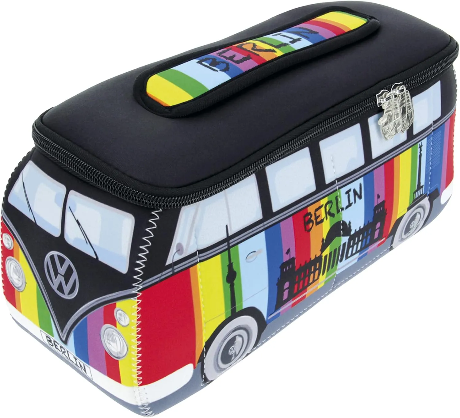 BRISA VW Collection - Volkswagen Neoprene Universal Makeup Cosmetics Toiletry Travel Pharmacy Bag in T1 Bus Design (Berlin/Multicolor/Large)