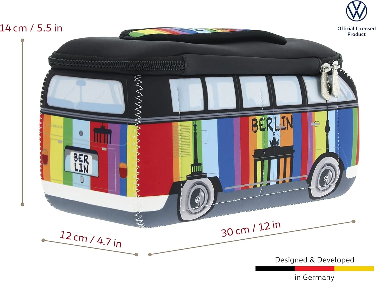 BRISA VW Collection - Volkswagen Neoprene Universal Makeup Cosmetics Toiletry Travel Pharmacy Bag in T1 Bus Design (Berlin/Multicolor/Large)