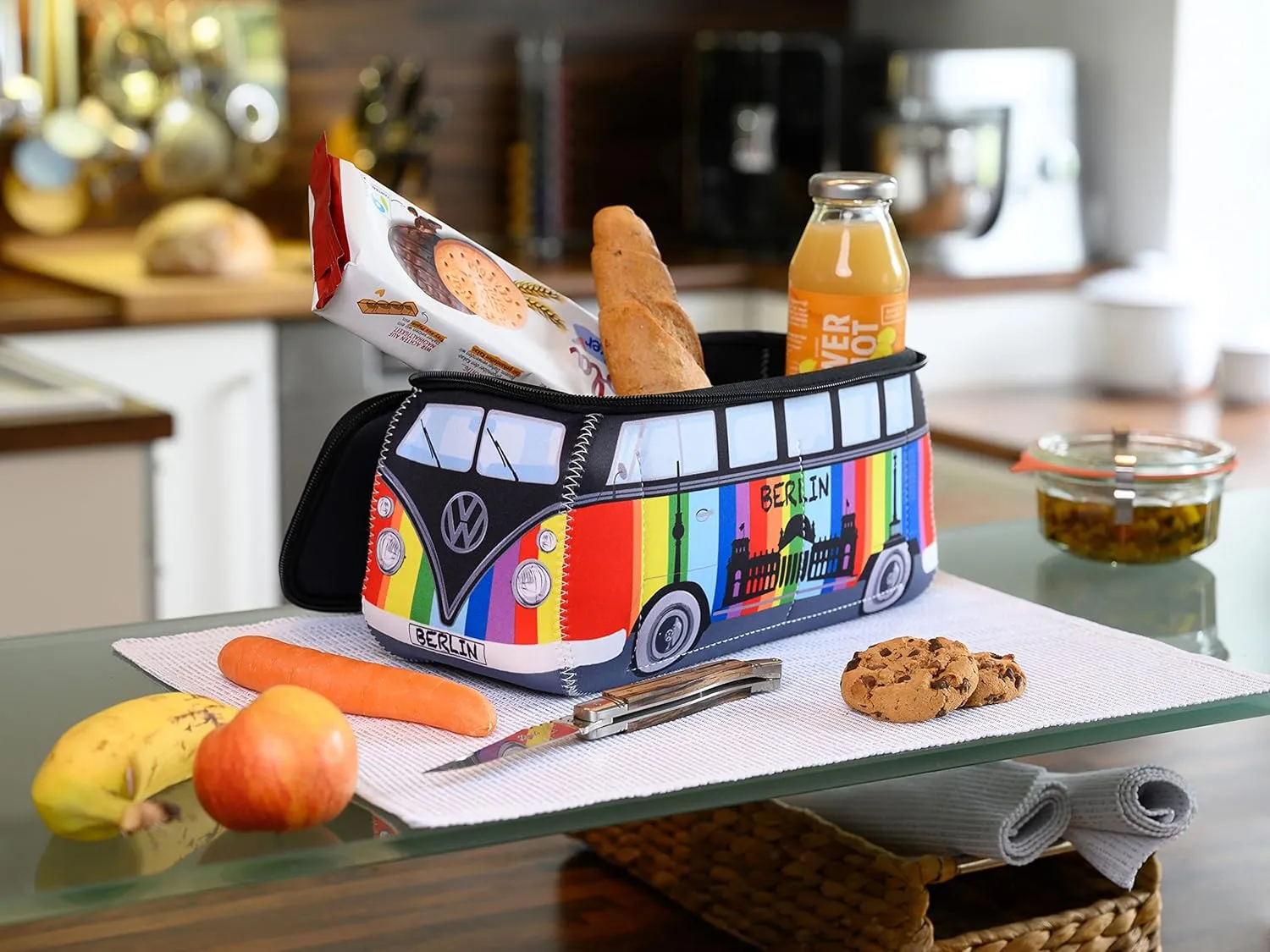 BRISA VW Collection - Volkswagen Neoprene Universal Makeup Cosmetics Toiletry Travel Pharmacy Bag in T1 Bus Design (Berlin/Multicolor/Large)
