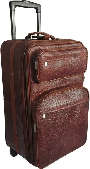 Brown Ostrich Print Leather 26" Expandable Suitcase with Wheels (#89-6)