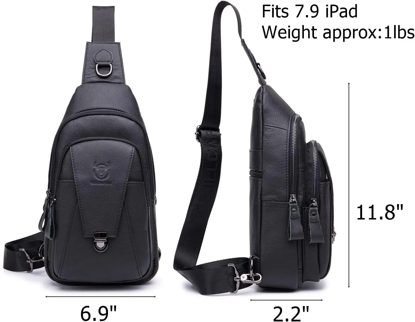 BULLCAPTAIN Leather Sling Bag for Men Multi-pocket Crossbody Chest Bag Travel Casual Shoulder Backpack