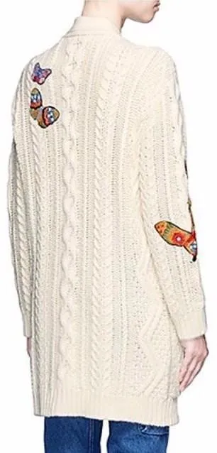 Butterfly Patches Cable Knit Cardigan