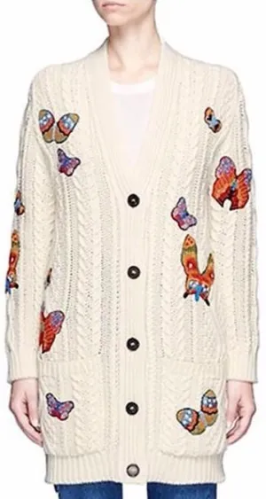 Butterfly Patches Cable Knit Cardigan